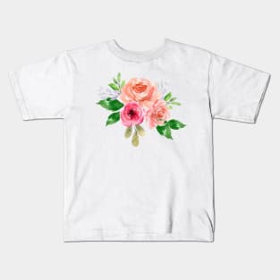 WATERCOLOR OLD GARDEN WILD AND MODERN ROSES PAINTING Kids T-Shirt